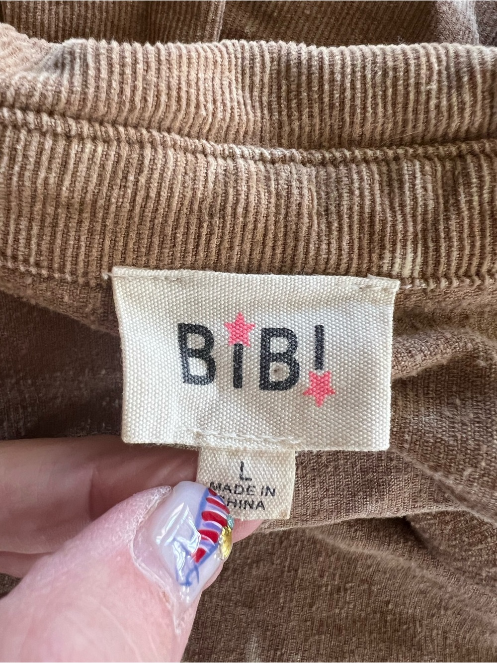 BiBi Brown Corduroy Plaid Patchwork Shacket Bleached Frayed Overshirt L - Picture 2 of 8